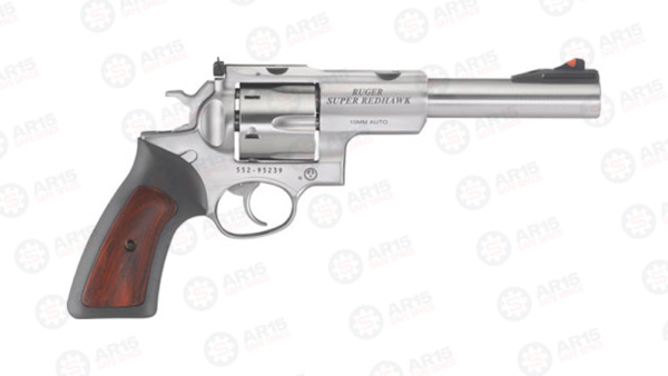 RUGER SUPER REDHAWK 10MM 6.5" AJD. SS RUBBER W/WOOD INSERT 5524