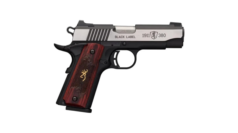 Browning 1911 380 Black Label Medallion Pro Handgun 380 ACP 8rd Magazine 4.25" Barrel Black with Silver Slide and Wood Grip 3-Dot Sights