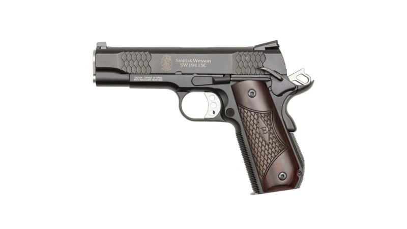 108483_1 S&W M1911SC E-Series Round Butt Scandium Frame Handgun .45 Auto 8rd Magazine 4.25" Barrel Wood Grips