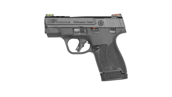 S&W Performance Center M&P 9 Shield Plus Fiber Optic Sights Manual Thumb Safety 9mm Luger 13&10rd Magazine 3.1" Ported Barrel Black