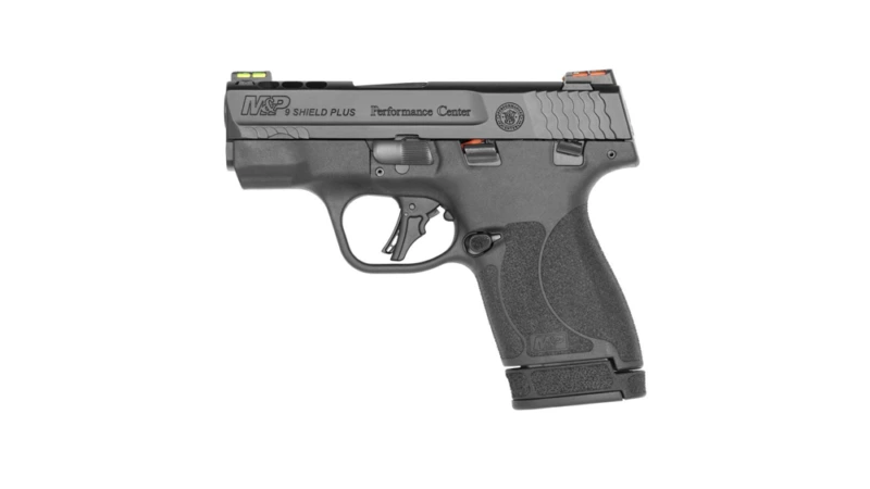 S&W Performance Center M&P 9 Shield Plus Fiber Optic Sights Manual Thumb Safety 9mm Luger 13&10rd Magazine 3.1" Ported Barrel Black