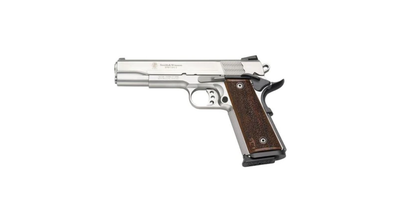 S&W PC SW1911 Pro Series Brown Grip Handgun 9mm Luger 10rd Magazine 5" Barrel Stainless
