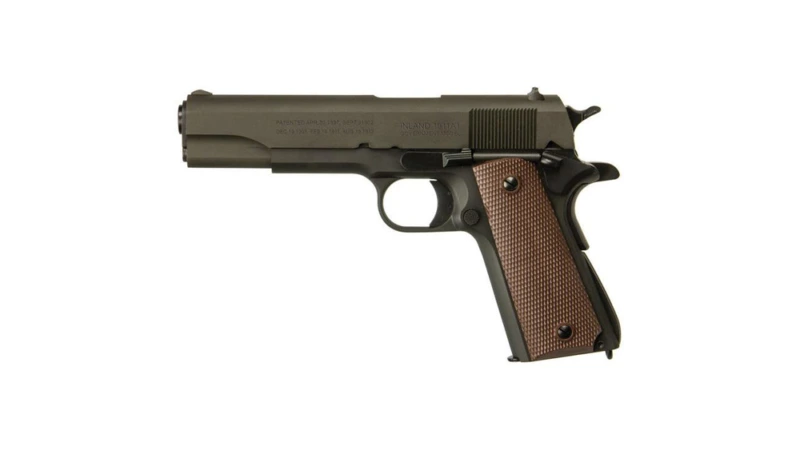 Inland Manufacturing 1911 A1 Government Handgun .45 ACP 7/rd Magazine 5" Barrel OD Green with Brown Grips