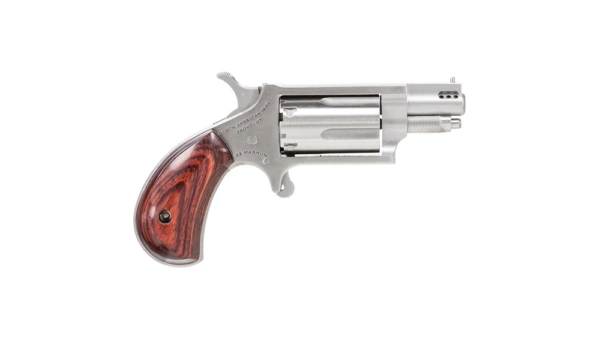 NAA 22MS Ported Handgun .22 Mag 5rd Capacity 1.125" Barrel Silver with Wood Grips