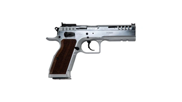 Tanfoglio Stock II Handgun 9mm Luger 17/rd 4.44" Barrel Silver with Brown Grip