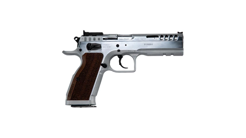 Tanfoglio Stock II Handgun 9mm Luger 17/rd 4.44" Barrel Silver with Brown Grip